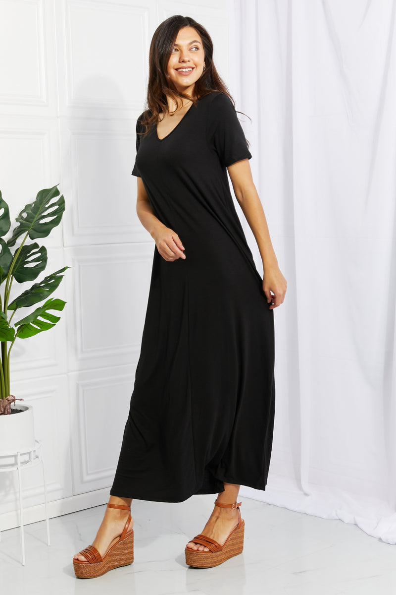 Zenana Simple Wonder Full Size Pocket Maxi Dress in Black