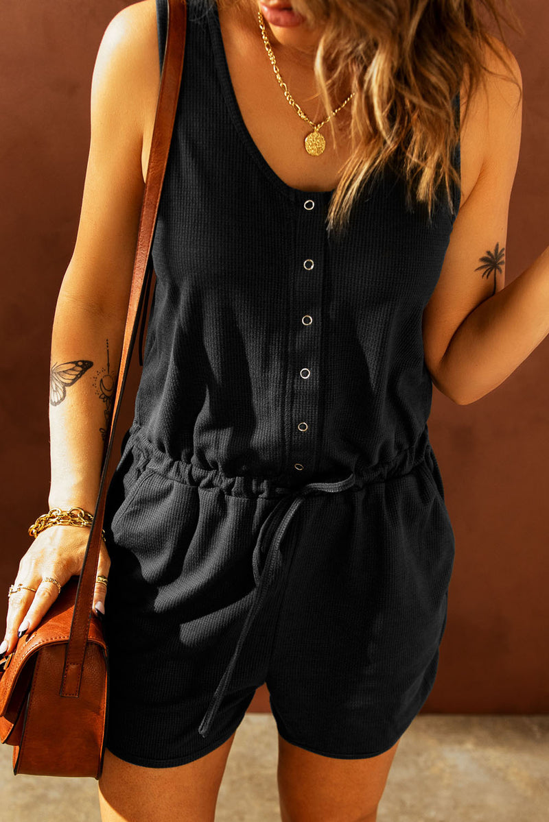 Snap Front Drawstring Waist Romper