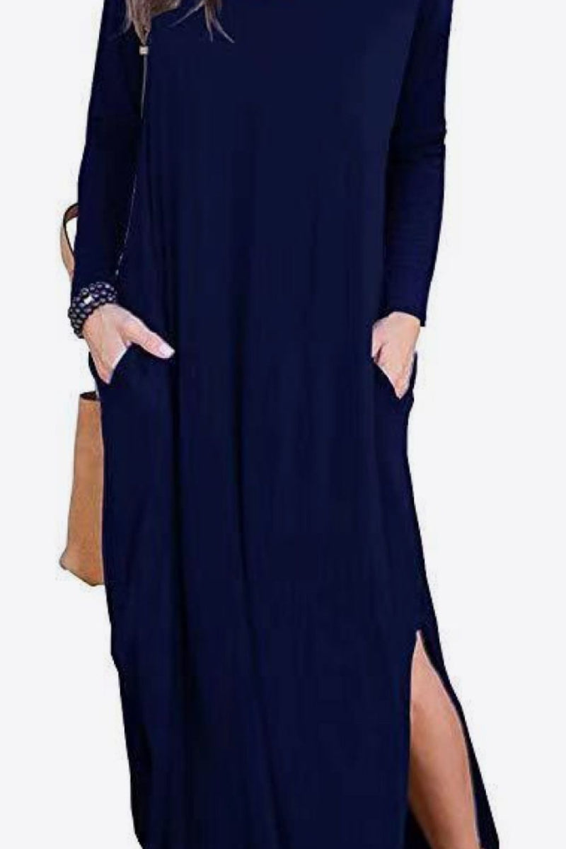 Split Long Sleeve V-Neck Maxi Dress