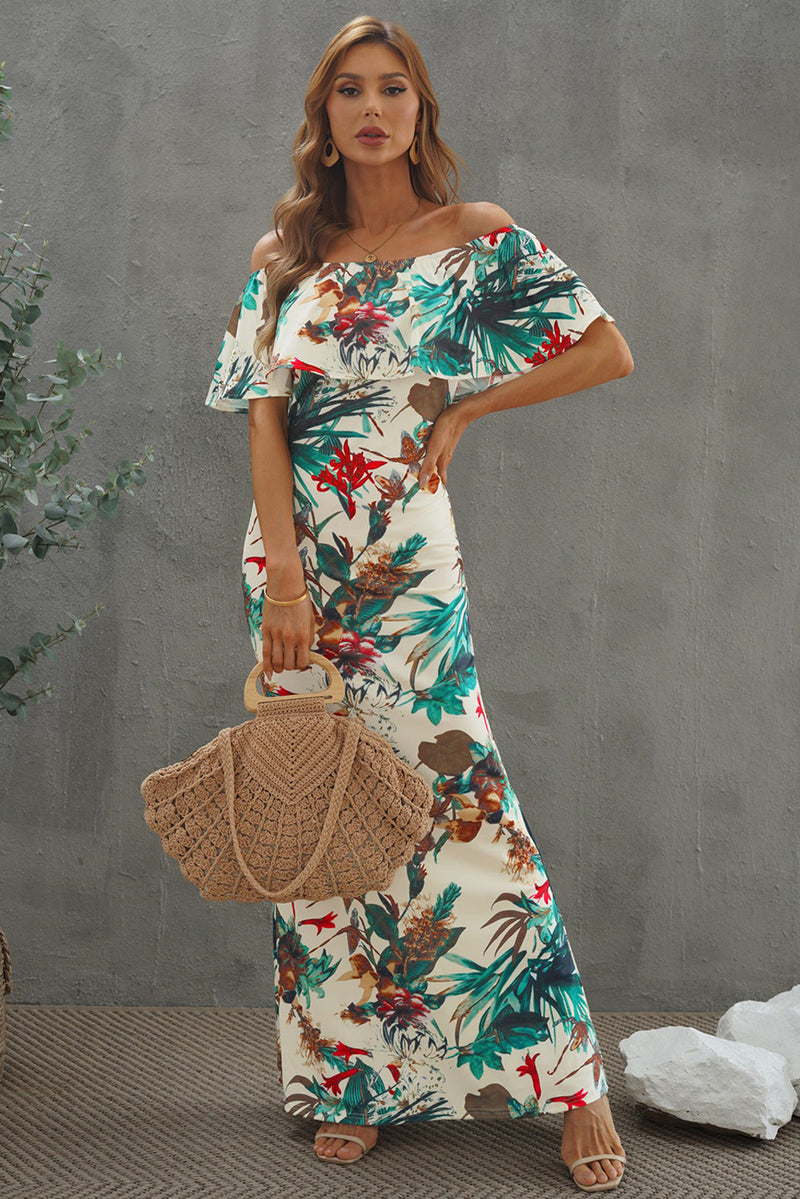 Floral Layered Off-Shoulder Maxi Dress