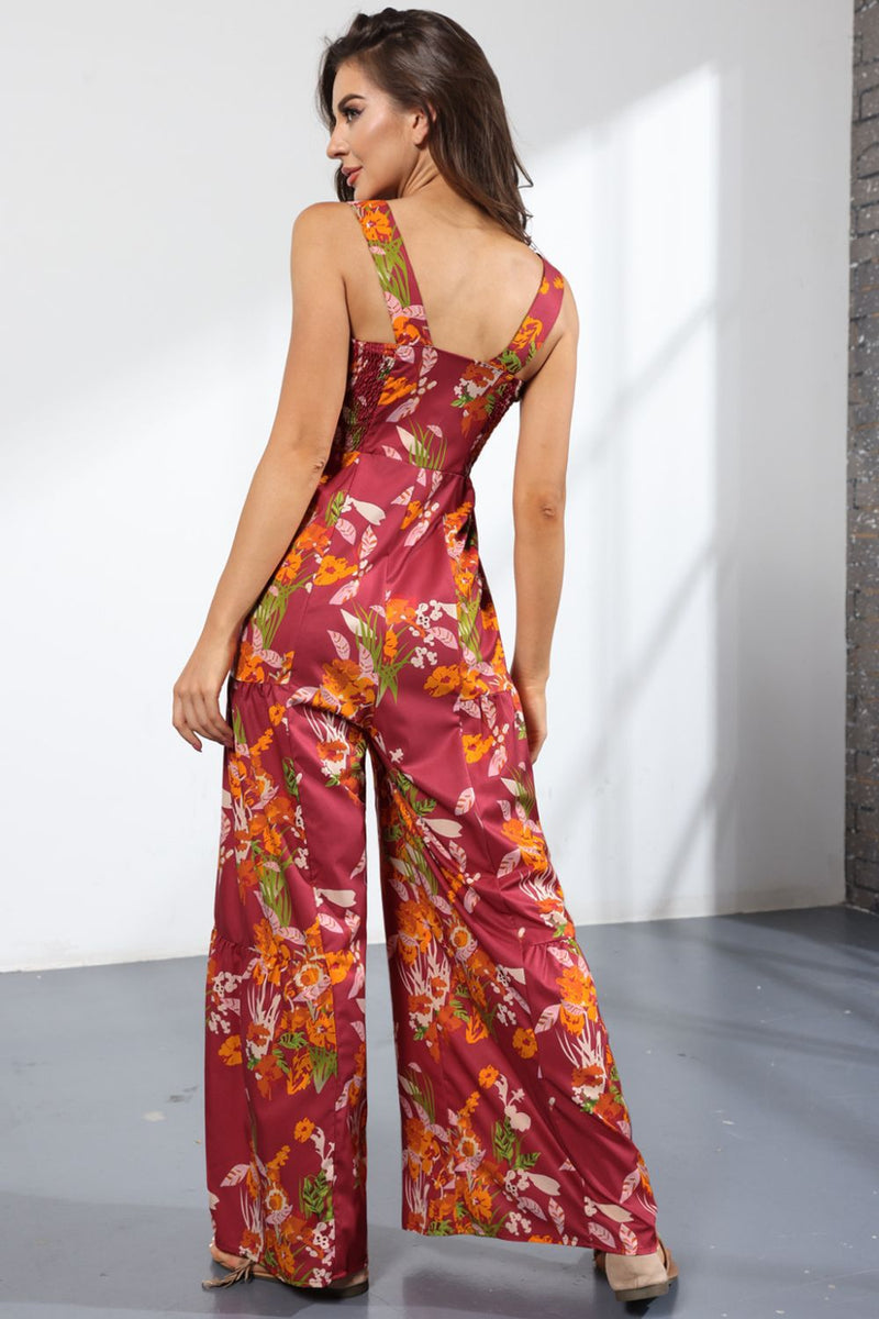 Floral Square Neck Wide Leg Jumpsuit