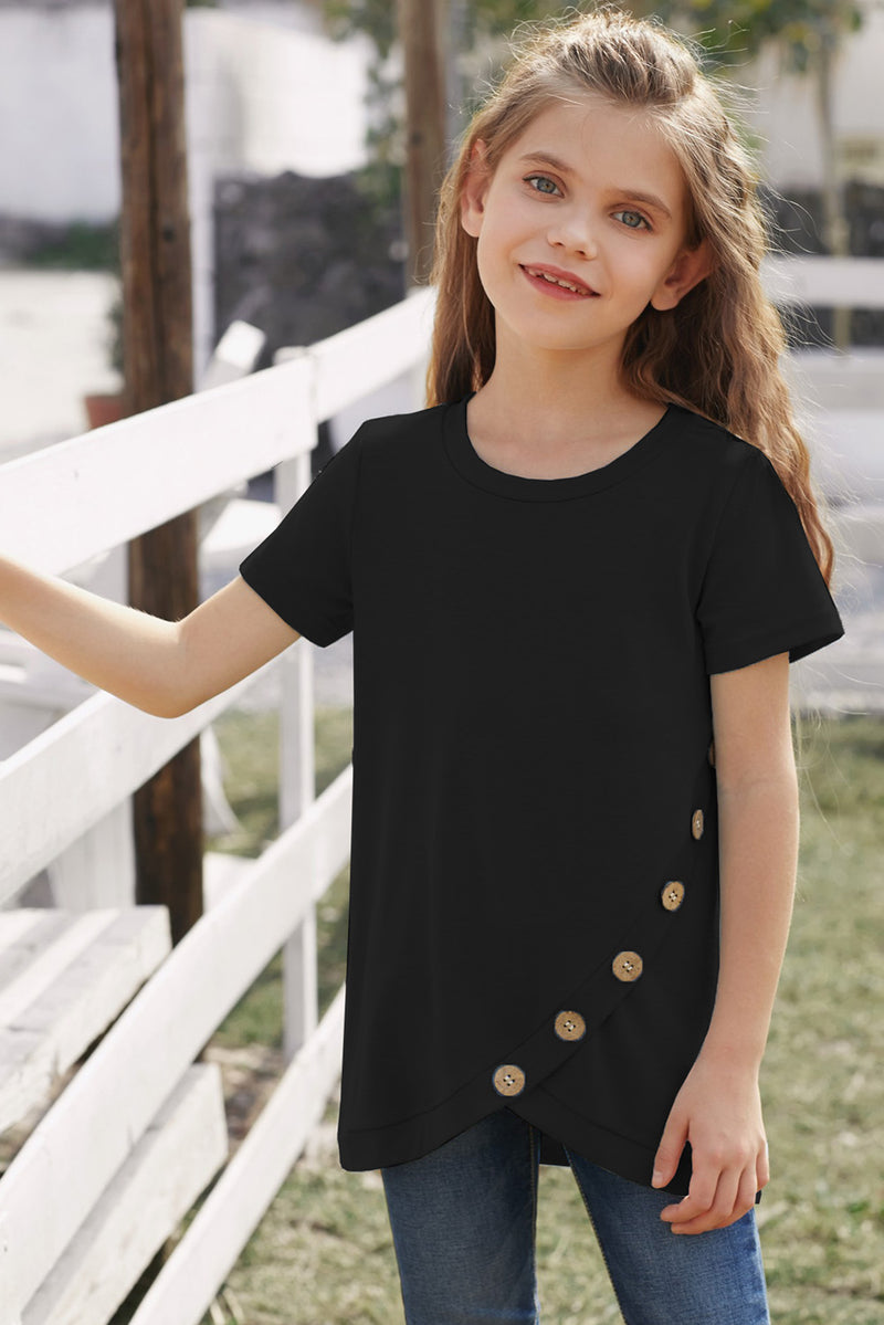 Girls Buttoned Tulip Hem T-Shirt