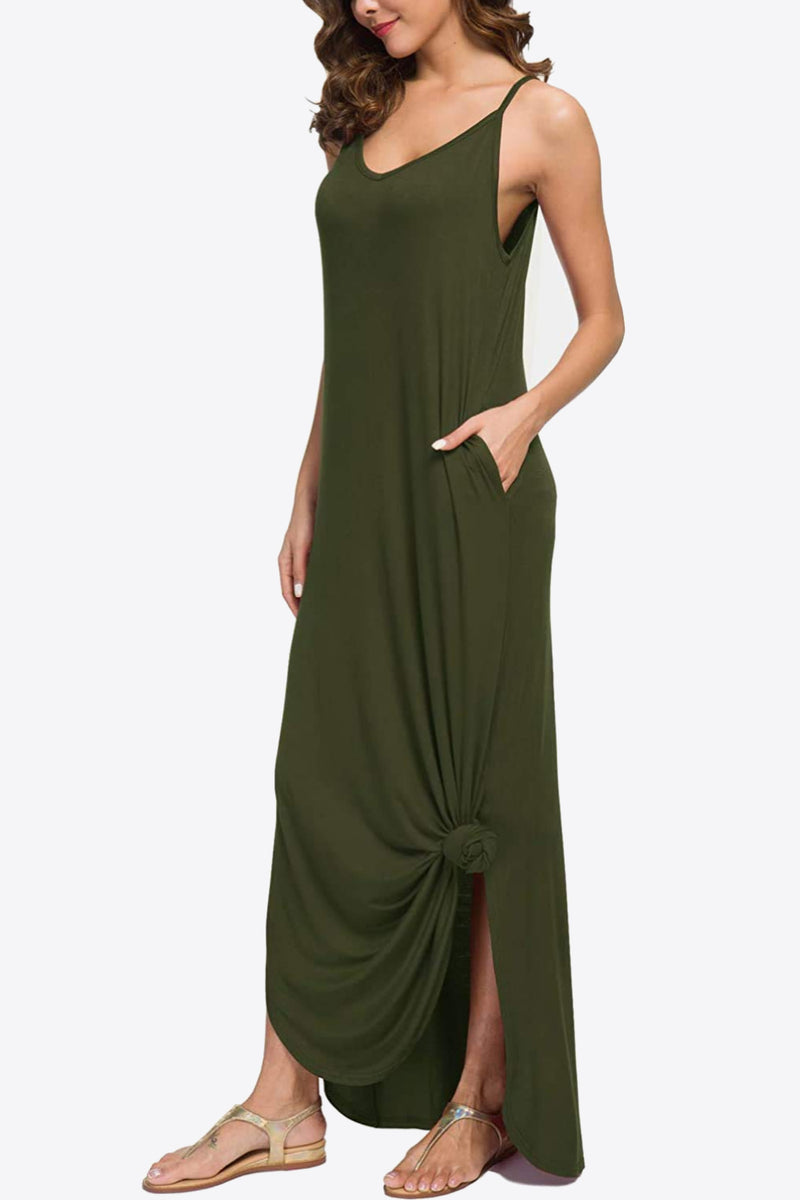 Split Spaghetti Strap Maxi Dress with Pockets