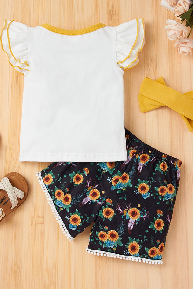 Baby Girl Graphic Flutter Sleeve Tee and Floral Shorts Set