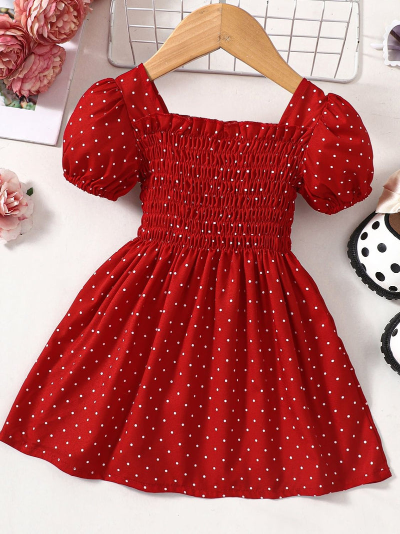 Baby Girl Printed Square Neck Smocked Dress