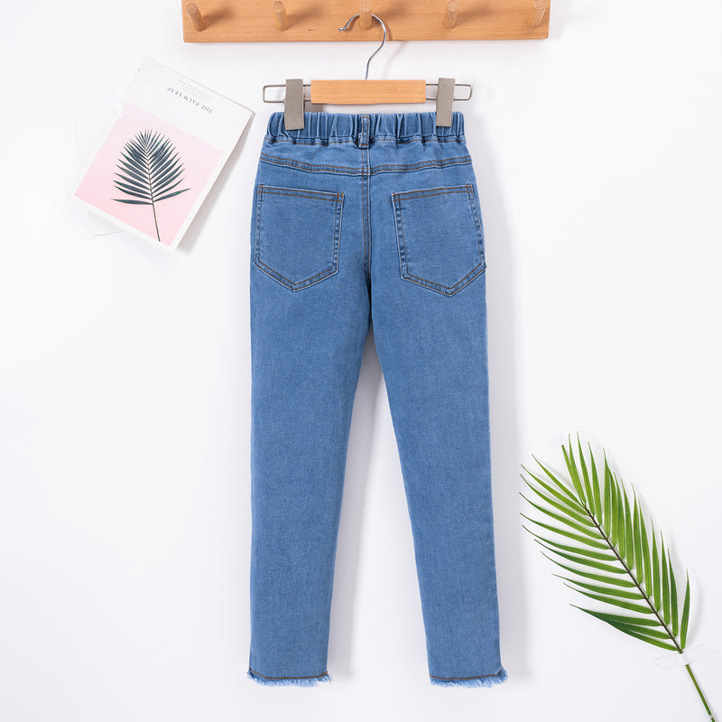 Kids Hem Detail Elastic Waist Jeans